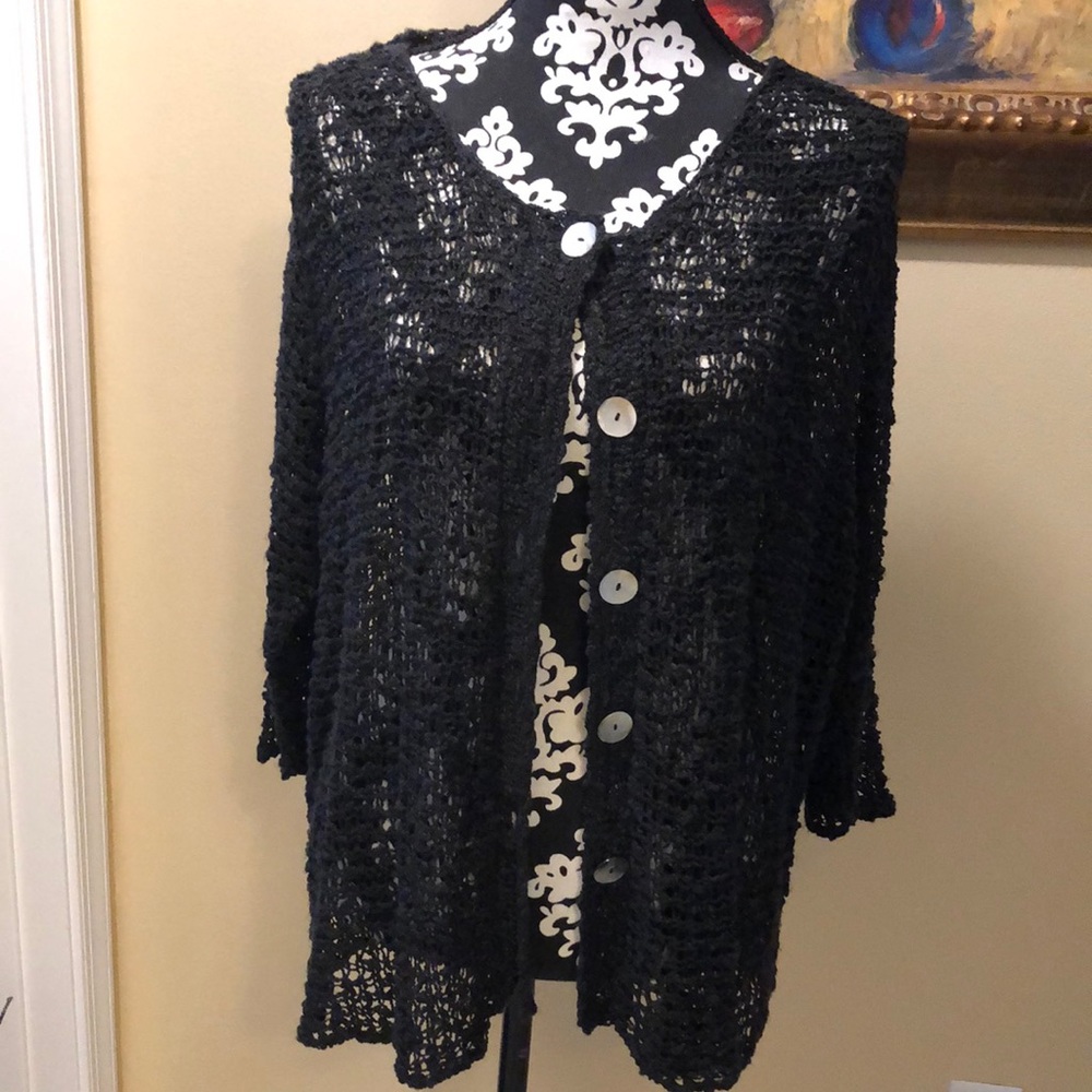 Lost River Exceptional Charcoal Crochet, Mother of Pearl button cardigan